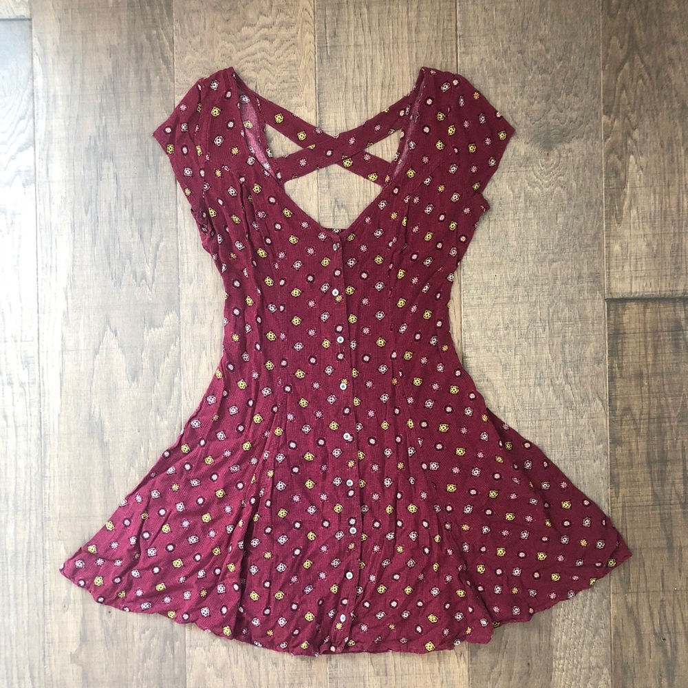 Burgundy Red Button Down Fit Flare Dress